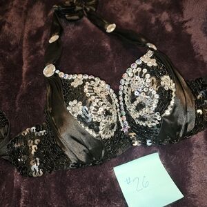 Exotic Sequin Halter Costume Bra w/silk straps